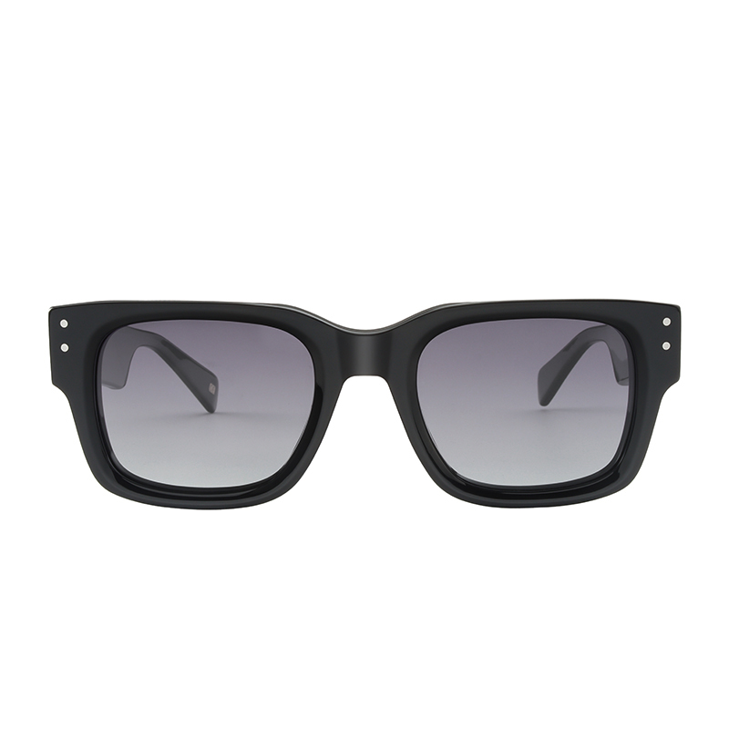 Shiny black, acetate, frame and temples, with gradient smoke grey color polarized lenses, for 100% UV protection