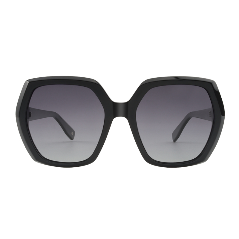 Shiny black, acetate frame and temples with gradient smoke polarized lenses for 100%UV protection
