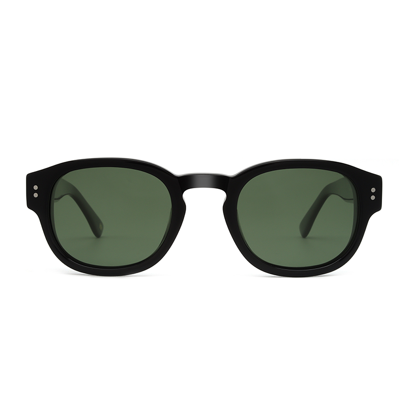 Shiny black, acetate, casual frame and temples with G15 color polarized lenses for 100% UV protection