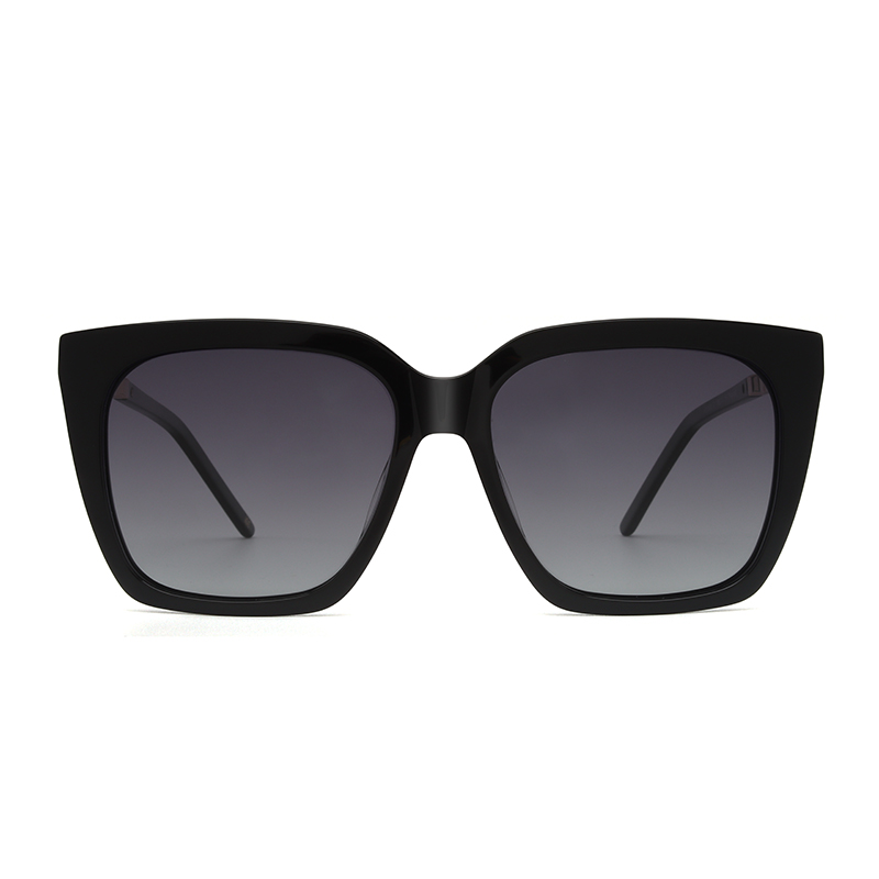Shiny black, acetate, frame and temples, with gradient grey color polarized lenses, for 100% UV protection