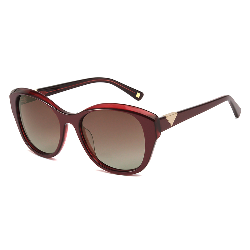 Elegant, burgundy with red, acetate, frame and temples, with gradient brown color polarized lenses, for 100% UV protection