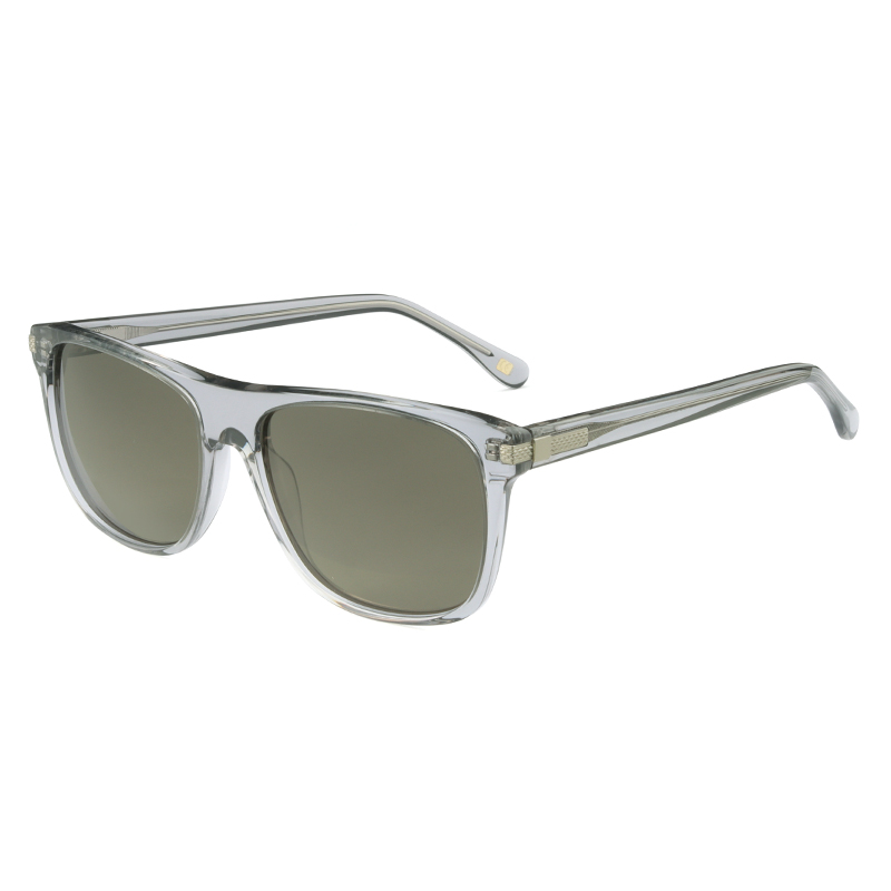 Men's, transparent grey, acetate frame and temples with metallic details on the hinges.