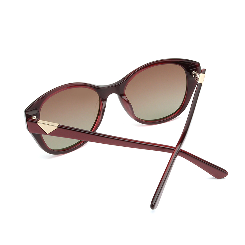 Elegant, burgundy with red, acetate, frame and temples, with gradient brown color polarized lenses, for 100% UV protection
