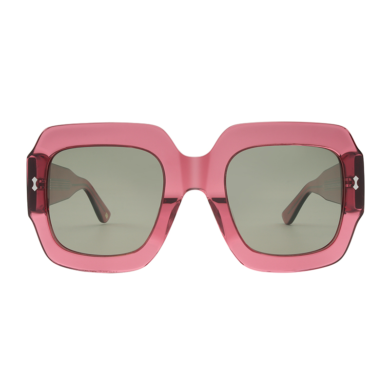 Transparent red, acetate frame and temples with light green polarized lenses for 100%UV protection