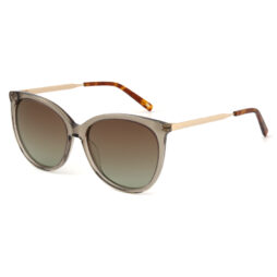 Transparent light brown, acetate, frame with metallic gold toned temples and gradient brown color polarized lenses