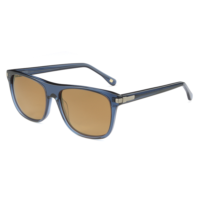 Men's, transparent blue, acetate frame and temples with metallic details on the hinges.