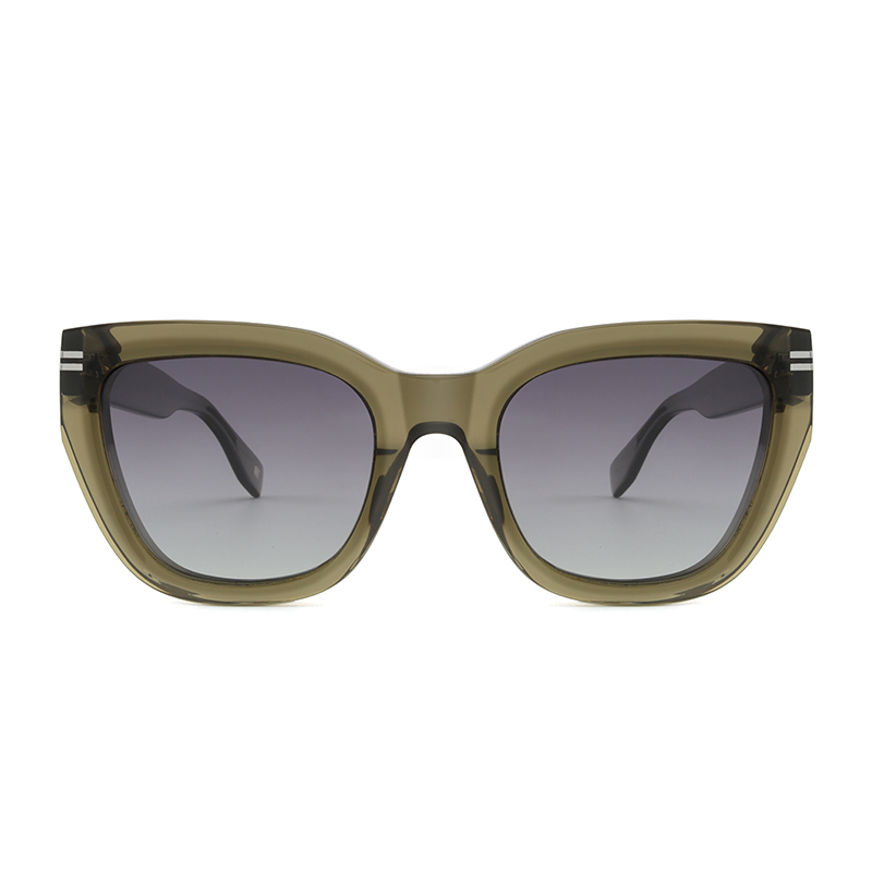 Transparent olive green, acetate frame and temples, with gradient smoke color polarized lenses, for 100% UV protection