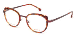 Multicolored acetate frame, with wine red metallic temples and bridge. Matching color acetate temple tips