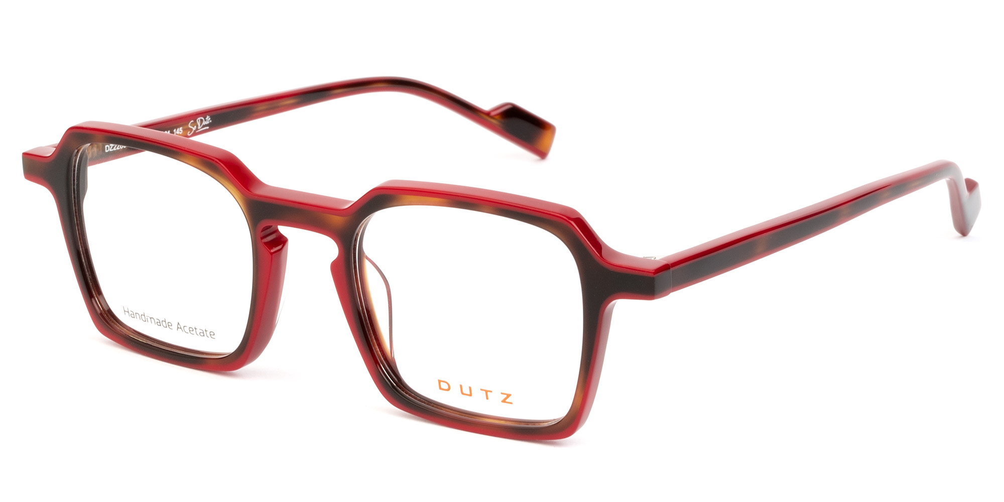 Bi-color, red combined with brown, acetate frame and matching color temples