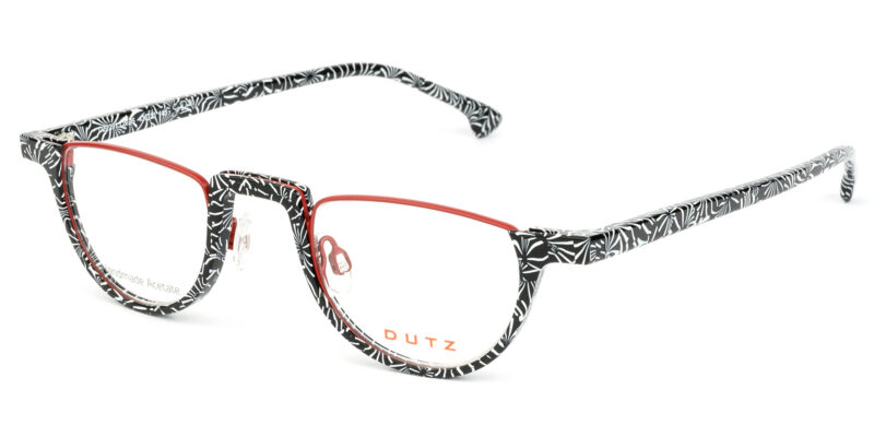 Red metal, combined with white-black acetate frame and assorted color acetate temples