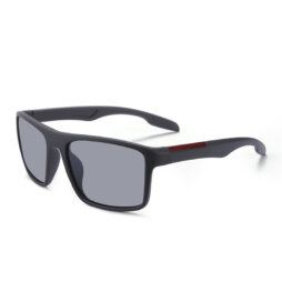 Men's, dark grey, ultem frame and temples with side red detail. Flash mirror polarized lenses for 100% UV protection