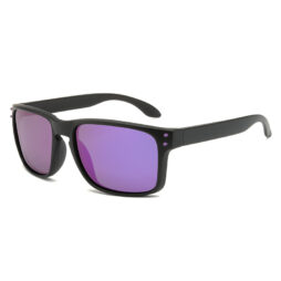 Men's, matte black, ultem frame and temples with revo purple polarized lenses for 100% UV protection
