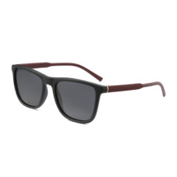 Men's, matte black frame with rubber, red color temples and smoke grey polarized lenses for 100% UV protection