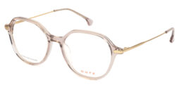 Crystal champaign acetate frame, with rose gold tone metallic temples and matching color acetate temple tips