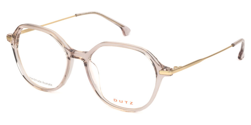 Crystal champaign acetate frame, with rose gold tone metallic temples and matching color acetate temple tips