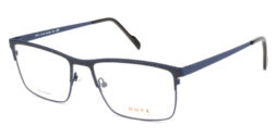 Men's, rectangular, metallic frame and temples, dark blue with carbon print details. Matching color acetate temple tips