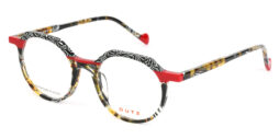 Trendy, multicolor, black-red-havana based acetate frame, with matching color temples