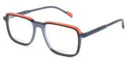 Bi-color, blue combined with orange detail acetate frame and matching color temples