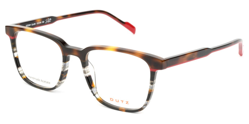 Multicolor, brown tartaruga-grey based, acetate frame and temples, with red details