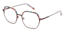 Dark pink metallic frame and temples, combined with multicolor pink based acetate detail on front and on the temple tips