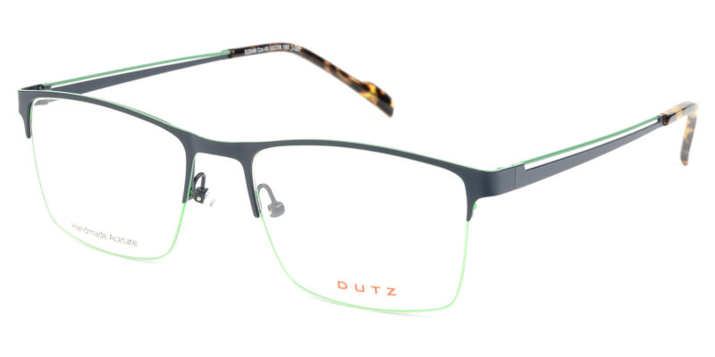 Men's nylor, rectangular, dark blue metallic frame and temples with green details and brown tartaruga acetate temple tips