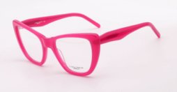 An oversized, feminine, pink -fuchsia frame, with matching color temples