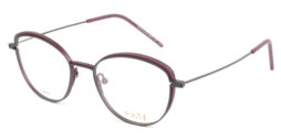 Female, cat-eye, dark pink-grey titanium, optical frame, with grey temples and pink acetate temple tips