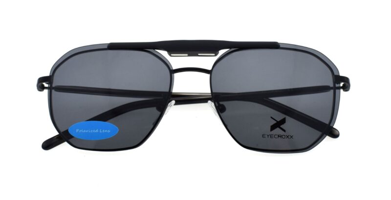 Men's black metallic frame with black acetate temples and rimless clip on with smoke polarized lenses
