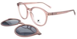 Unisex, mat transparent brown frame and temples with assorted clip on and grey polarized lenses