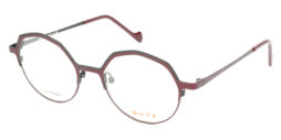 Feminine, bicolor, aubergine combined with green, metallic frame and temples, with matching color acetate temple tips
