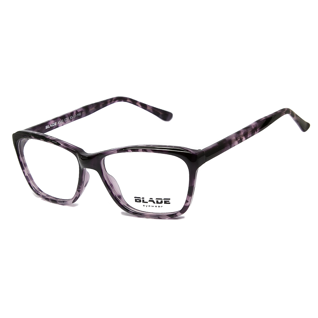 Full frame in purple tartaruga color with black eyebrow detail and assorted color temples