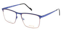 Wide, rectangular, blue & brick combined with black, metallic frame and temples and black acetate temple tips
