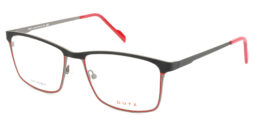 Wide, rectangular, black & grey combined with red, metallic frame and temples and red color acetate temple tips
