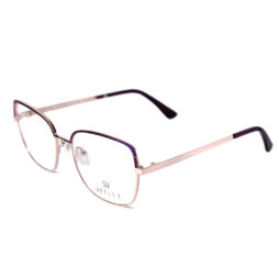 An elegant, mat wine red combined with shiny purple and rose gold, metallic full frame, rose gold tone temples and dark red acetate tips
