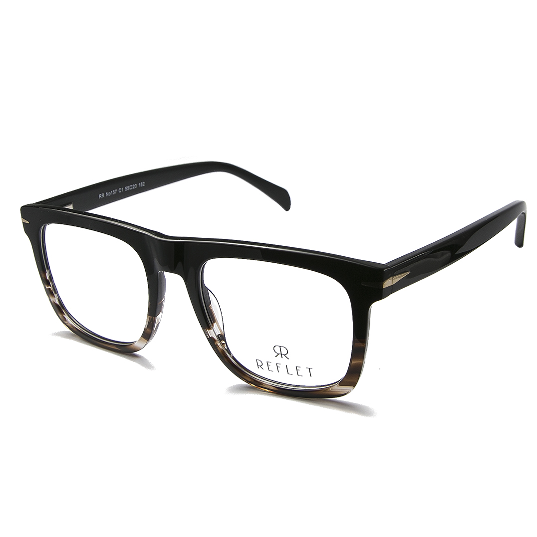 A bold, black combined with brown pattern, acetate full frame with solid black temples