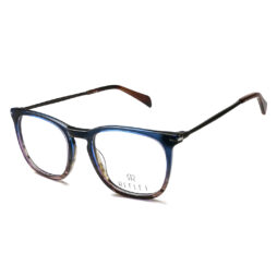 A slim, shiny blue combined with brown, acetate full frame, with brown metallic temples and brown acetate tips