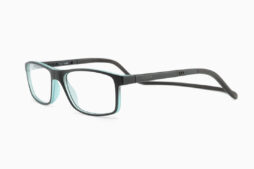 Prescription glasses in dark brown color with inner turquoise details and assorted color flexible headband
