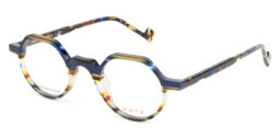 Trendy, multicolor, blue based acetate frame, with matching color temples