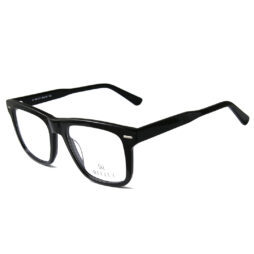 A bold, shiny black, acetate full frame with assorted color temples