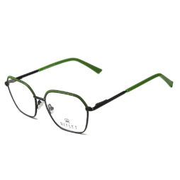 An elegant, black combined with lime green, metallic full frame and temples, with shiny, lime green acetate tips