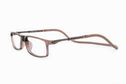 Elegant, slim reading glasses in crystal brown color with matching light brown flexible headband