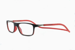 A panoramic, rectangular magnetic frame in black with inner red color and red flexible headband