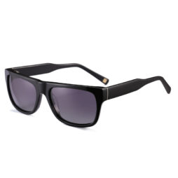 Men's, shiny black, acetate frame and temples with gradient smoke color organic lenses