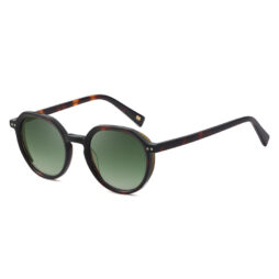 Unisex, casual, acetate frame and temples in brown tartaruga color, with gradient green color nylon lenses