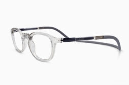 Bold, premium, adjustable glasses in crystal transparent color with dark grey flexible and robust headband