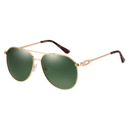 Men's, shiny gold tone, metallic frame and temples, with G-15 color polarized lenses for 100% UV protection.
