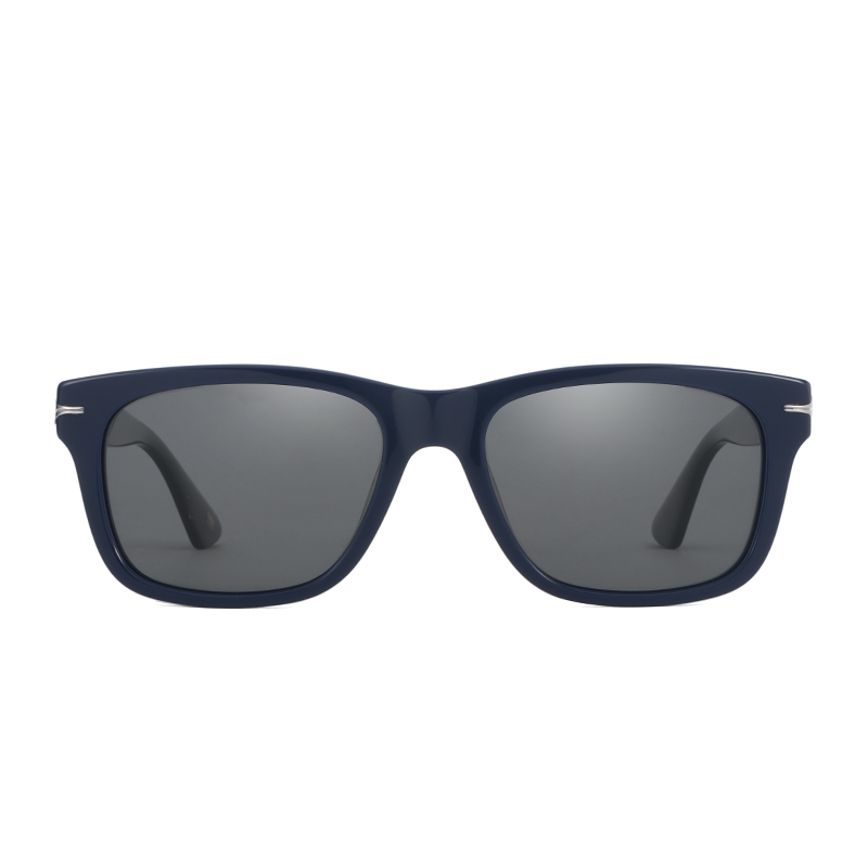Unisex, casual, acetate frame and temples in dark blue color, with light grey color organic lenses