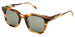 Brown-green based, multi-colored, acetate frame and temples, with matching color nylon lenses