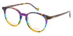 Ladies, purple-yellow based multi-colored, acetate frame and temples