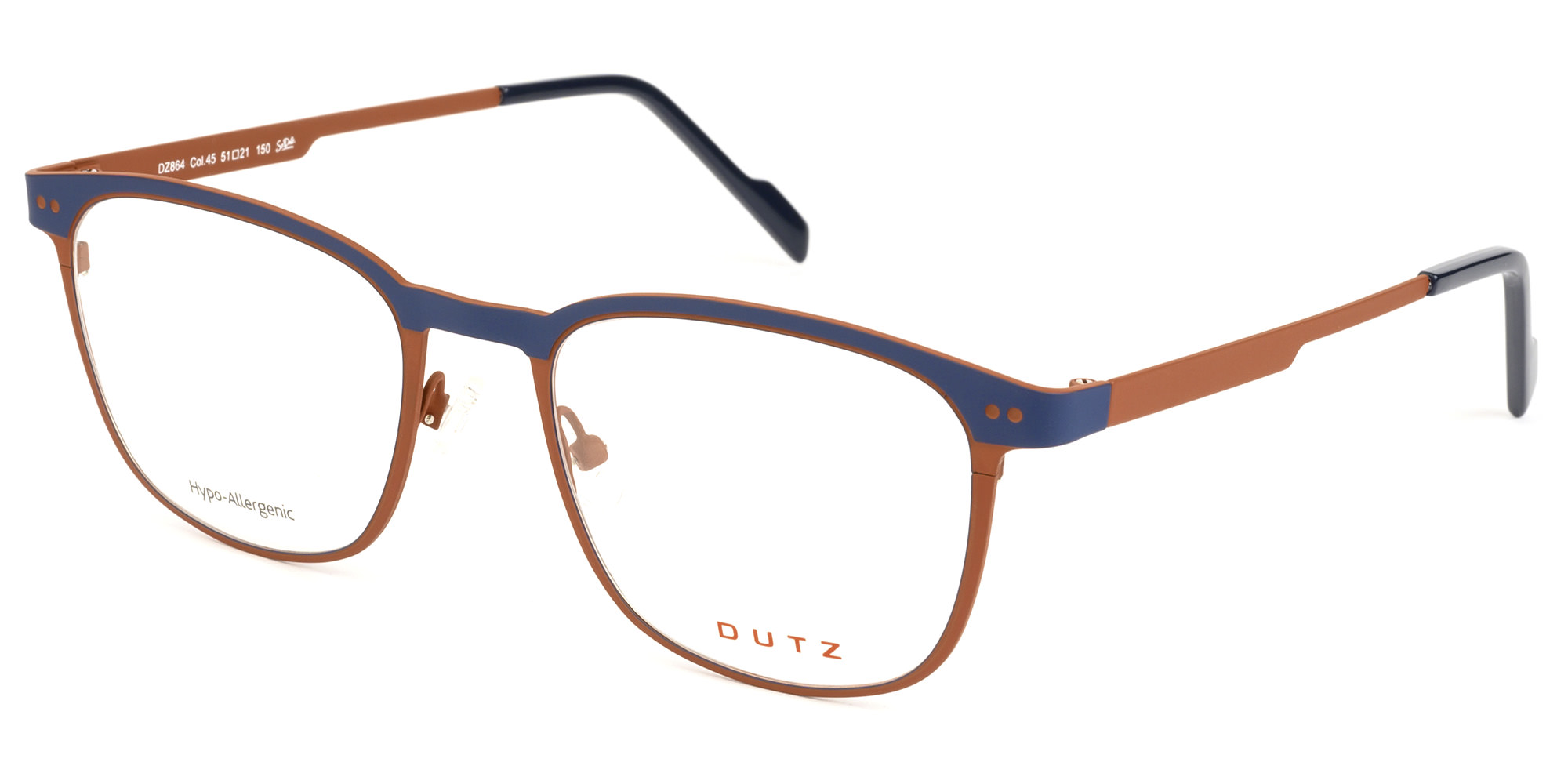 Men's, bicolor, blue combined with brick, metallic frame and temples, with assorted color acetate temple tips